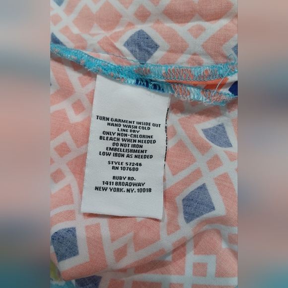 Ruby Rd. Bohemian Top Tassel Tie Neck Colorful Beach Vibe Peasant 3/4 Sleeves - Picture 10 of 10